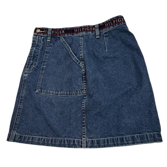 Tommy Hilfiger Womens Size 8 Blue Spellout Waistband Tape Blue Jean Short Skirt - Picture 7 of 10